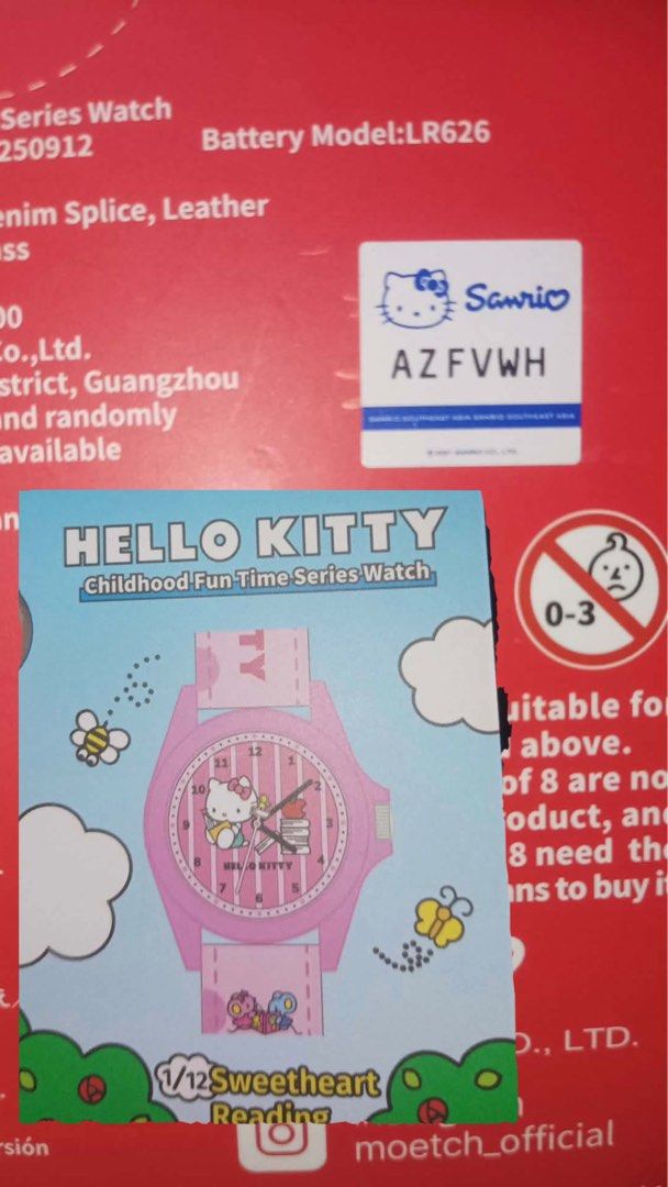 Hello Kitty Childhood Fun Time Series Watch (Category: Women's Watches) located in Cainta. Submitted by itsbambam (Listing ID 1434862697, Image 2). Description: NEW Hello Kitty Childhood Fun Time Series Watch - Features a pink watch face with Kitty reading - Part of the 1/12 Sweetheart Reading series - Suitable for ages 8+ - Battery model: LR626 - Comes with box .