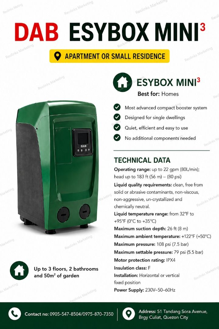 Inverter Water Booster Pump 1HP (Category: Everything Else Others) located in Quezon City. Submitted by reo_ma (Listing ID 1434895521, Image 1). Description: DAB Esymini3 Inverter Water Booster Pump 1HP.