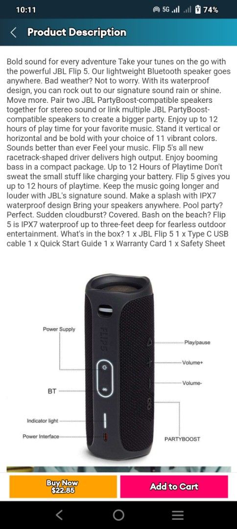 JBL Flip 5 Bluetooth Speaker - Waterproof439767692498718721