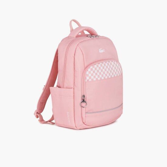 Lacoste Kids Backpack (Category: Backpacks) located in Quezon City. Submitted by lightningrush (Listing ID 1434905707, Image 1). Description: Brand new with tag price of KRW209,000 - Pink Lacoste backpack - Checkered design on front pocket - Top handle - Adjustable shoulder straps - Chest strap for added support - Multiple compartments - Side pocket - Reflective strip for safety - Protective feet on the bottom - Breathable mesh back panel Tags: g