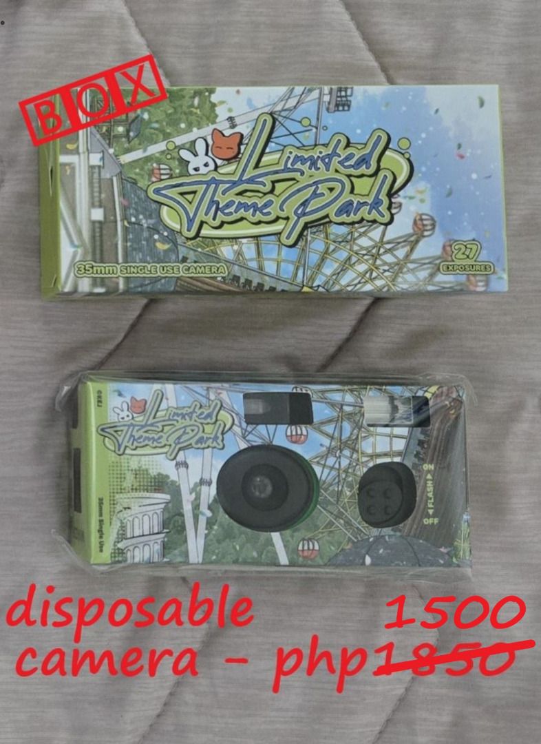 Limited Run Disposable Camera (Category: Cameras) located in Antipolo. Submitted by animeblmerchs (Listing ID 1418944935, Image 1). Description: Limited Run Theme Park Date Snap Package - Brand new, sealed - Disposable camera - Uses Fujifilm Quick Snap - Ready to use right away. Authentic from Jmeeshop(KR) Onhand, ready for shipping REPRICED!!! Sold for PHP1400 + SF MOP: Gcash/Maya/BPI/Metrobank/Unionbank.