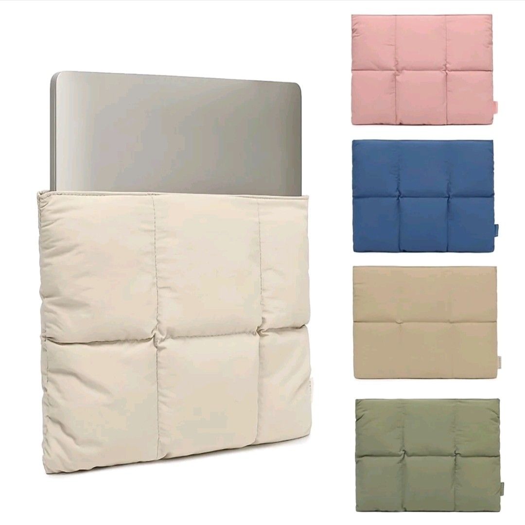 Magnetic Closure Waterproof Laptop Puffy Quilted Sleeve - Beige