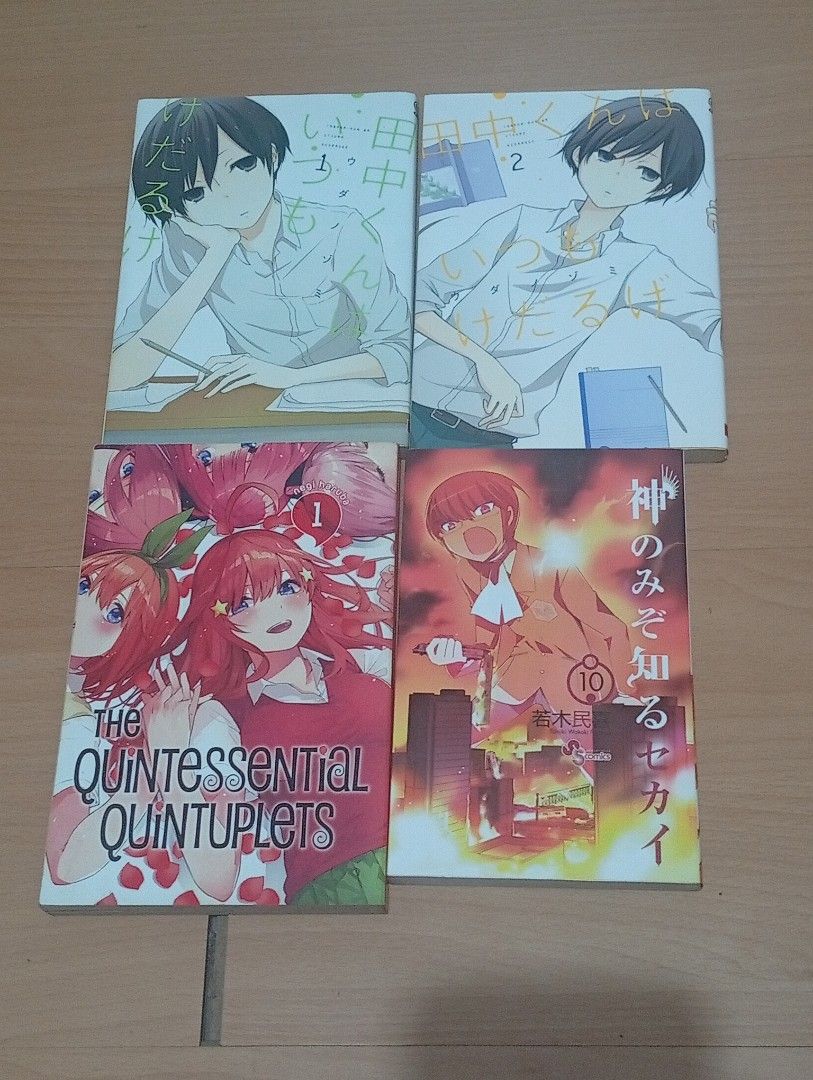 Manga for sale (Category: Comics & Manga) located in Calamba. Submitted by kkgian (Listing ID 1434932600, Image 1). Description: - Japanese manga collection - Includes: - "The Quintessential Quintuplets" volume 1 (ENGLISH) - SOLD - "The world God only knows" volume 10 - 150 - "Tanaka is listless" volume 1 and 2 - 150/each - All volumes are in Japanese except Quintessential - Perfect for manga collectors and enthusiasts.