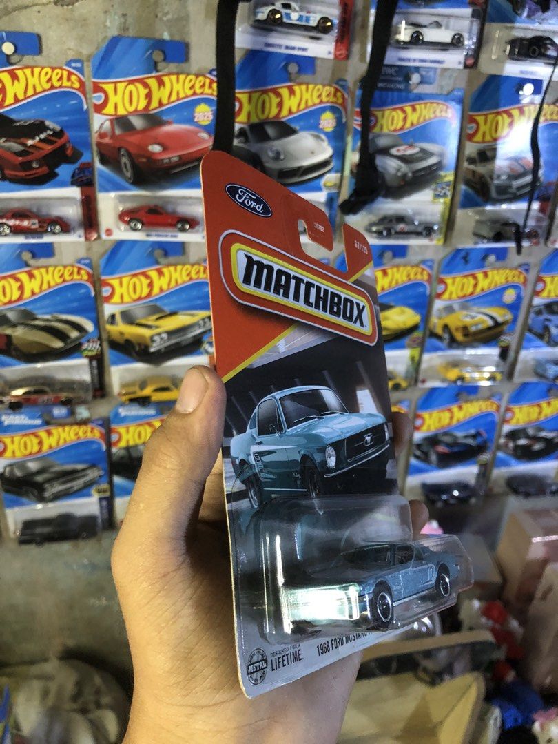 Matchbox 1968 Ford Mustang Fastback (Category: Vehicle & Diecast Models) located in Manila. Submitted by mariellathrift (Listing ID 1434833493, Image 3). Description: - Matchbox diecast car: 1968 Ford Mustang Fastback - Color: Light blue - Series: Matchbox Lifetime - Packaging: Displays car details and Matchbox logo - Number: 67 of 125.