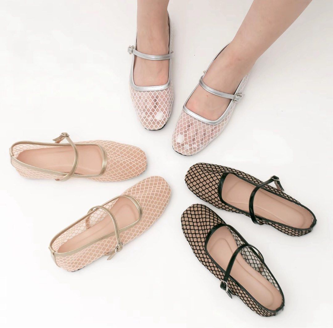 Mesh Mary Jane Flats Silver (Category: Flats & Sandals) located in Manila. Submitted by inationg (Listing ID 1434981404, Image 1). Description: - Mesh flats with Mary Jane strap - Available colors: beige, black, light pink with silver accents - Comfortable and breathable design - Perfect for everyday wear - Classic silhouette with modern mesh overlay - Versatile addition to any wardrobe.