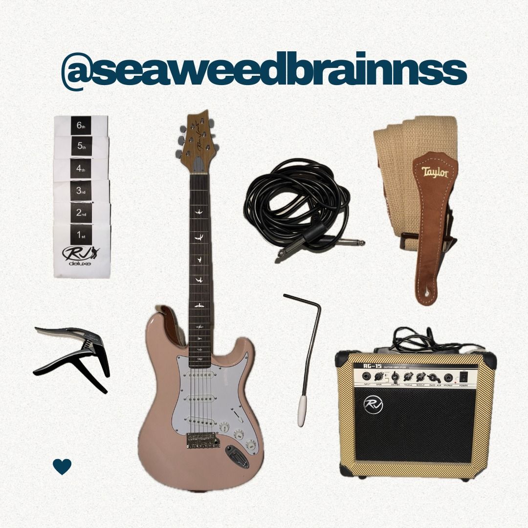 Pink Electric Guitar, Strap, and Amplifier (Starter pack) (Category: Musical Instruments) located in Paranaque City. Submitted by seaweedbrainnss (Listing ID 1434815154, Image 1). Description: -RJ Guitars Basic Electrics - Skycaster Electric Guitar (Stratocaster) = ₱5,499 - RJ Basics Electric Guitar Amplifier - 15 Watts = ₱2,499 - Taylor TaylorWare GS Mini Guitar Strap - Tan = ₱1640 TOTAL = PHP 9639 Used for a few music lessons, no flaws..
