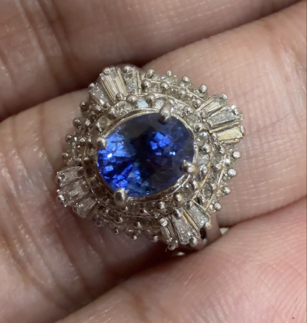 Platinum Sapphire and Diamond Ring (Category: Rings) located in Las Pinas. Submitted by houseofgems0 (Listing ID 1434948274, Image 3). Description: Details: - PT900 | 6.7 grams | 🇯🇵 - Size: 4.5 - 62 round and baguette-cut natural diamonds - 1 oval-cut natural sapphire (unheated) - Total Carat Weight (dia): .63ct (stamped) - Total Carat Weight (sapphire): 1.13ct (stamped) - PRICE: ₱67,000 💎 All items are 100% AUTHENTIC/PAWNABLE. Send us a messa