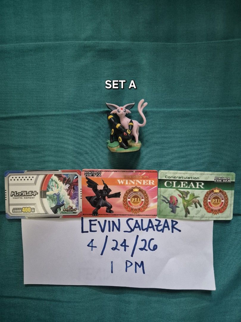 POKEMON TCG PRISMATIC EVOLUTION FIGURE SETS (Category: Figurines & Statues) located in Guiguinto. Submitted by Levinthings (Listing ID 1434872564, Image 1). Description: For SALE: Pokemon TCG Prismatic Evolutions figure set: (Umbreon and Espeon) - Set A - Set B > Price: 1400 Each > Condition: Like New > Location: Guiguinto, Bulacan > Payment: Gcash/Maya/Bank transfer > Deliver: JnT/Lalamove, etc. (shouldered by buyer) * Cross-posted in other plat