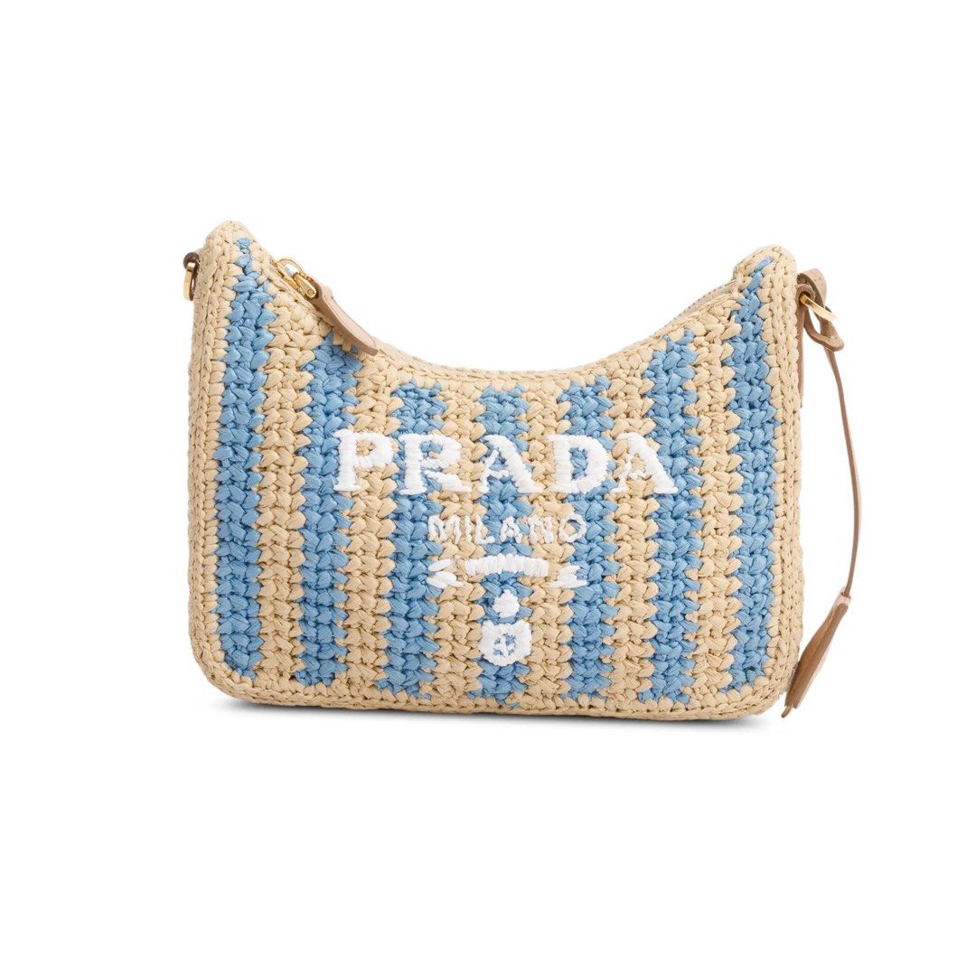Prada Beige/Blue Raffia Shoulder Bag (Category: Luxury Bags & Wallets) located in Taguig. Submitted by mainsourceph (Listing ID 1434891920, Image 3). Description: Prada Beige/Blue Raffia Re-Edition Shoulder Bag Like New Condition.