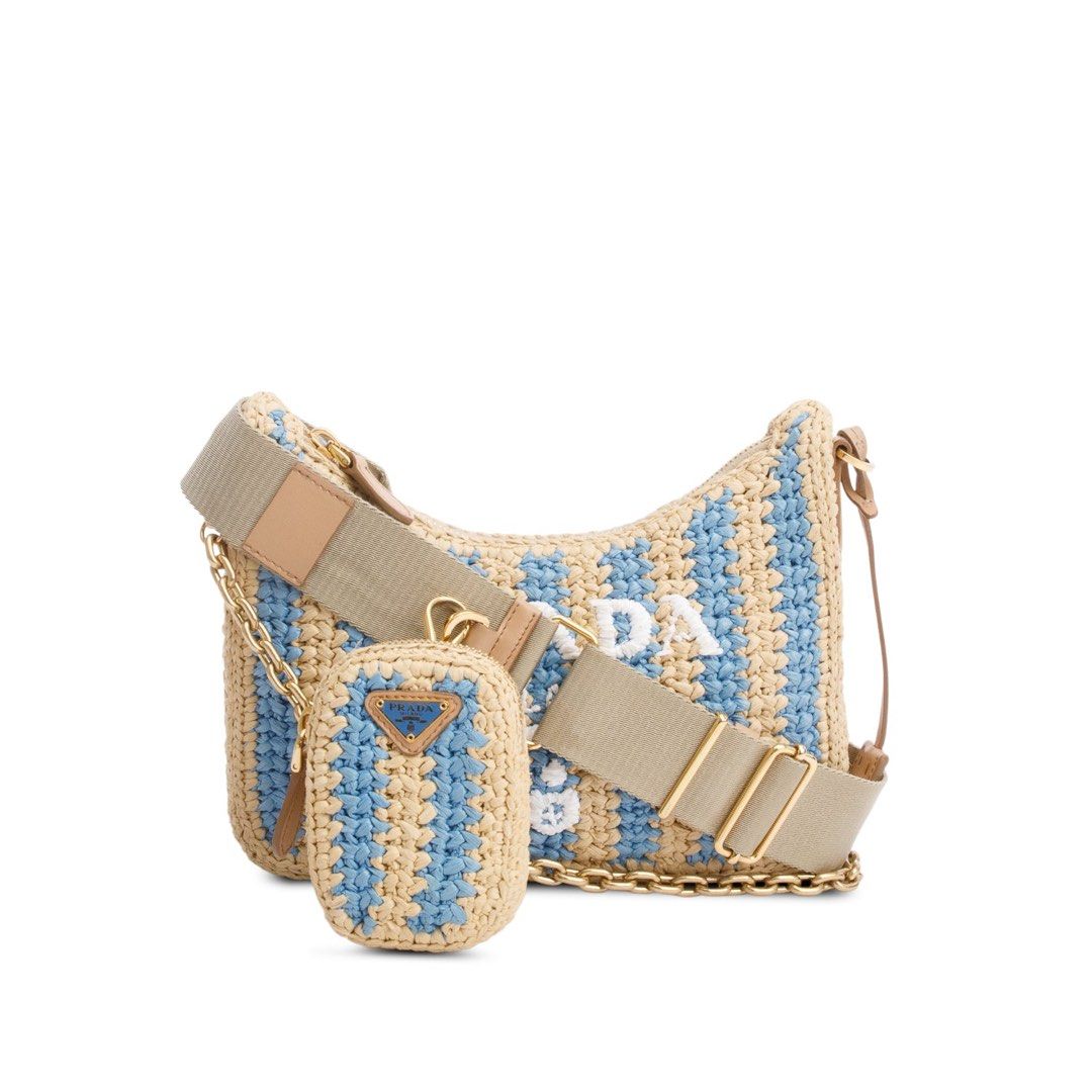 Prada Beige/Blue Raffia Shoulder Bag (Category: Luxury Bags & Wallets) located in Taguig. Submitted by mainsourceph (Listing ID 1434891920, Image 2). Description: Prada Beige/Blue Raffia Re-Edition Shoulder Bag Like New Condition.