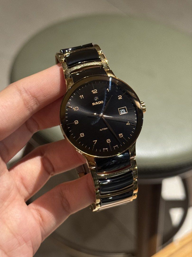 RADO Centrix Rose Gold & Black Ceramic 38mm Watch (Category: Luxury Watches) located in Bulacan. Submitted by baywatchesph (Listing ID 1434946191, Image 1). Description: RADO Centrix Two-tone Rose Gold & Black Ceramic 38mm Watch Ref.R30953152 Automatic movement 38mm case size Date display at the 3 o’clock position Open-heart back-case Sapphire crystal glass Swiss made With presentation box. 8/10 - Used, signs of usage, all working, and accurate t