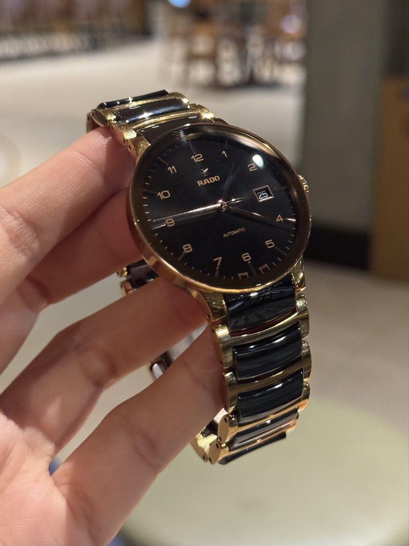 RADO Centrix Rose Gold & Black Ceramic 38mm Watch (Category: Luxury Watches) located in Bulacan. Submitted by baywatchesph (Listing ID 1434946191, Image 2). Description: RADO Centrix Two-tone Rose Gold & Black Ceramic 38mm Watch Ref.R30953152 Automatic movement 38mm case size Date display at the 3 o’clock position Open-heart back-case Sapphire crystal glass Swiss made With presentation box. 8/10 - Used, signs of usage, all working, and accurate t