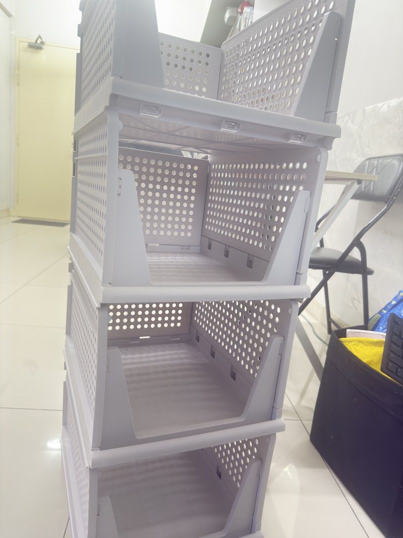 Stackable Storage Baskets (Category: Storage Boxes & Baskets) located in Kuala Lumpur. Submitted by skillful01 (Listing ID 1434850933, Image 2). Description: - Stackable storage baskets - White plastic material - Perforated design for ventilation - Space-saving design - Suitable for home and office use.