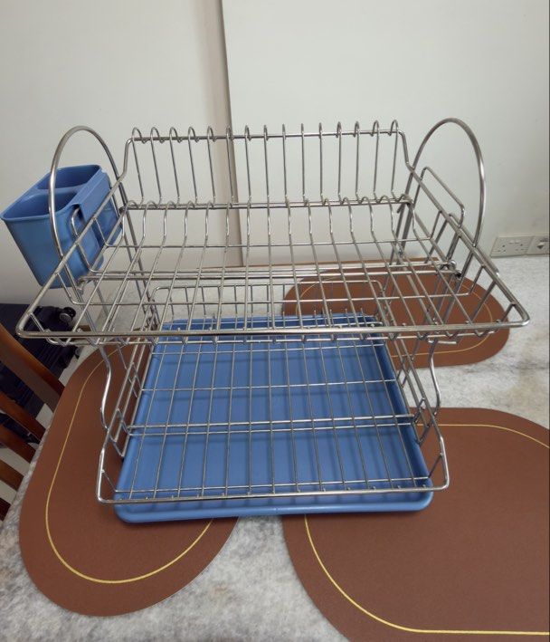 Stainless Steel 2-Tier Dish Rack with Utensil Holder