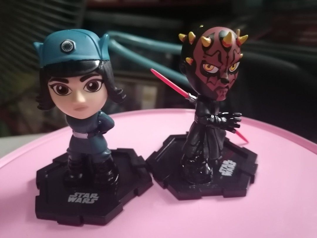 Star Wars Figurines (Category: Figurines & Statues) located in Taguig. Submitted by titus40k (Listing ID 1434896882, Image 1). Description: - Star Wars figurine set - Includes: Female character in blue uniform, Darth Maul with red lightsaber, and Luke Skywalker - Each figurine on a black base - Features the Star Wars logo sold as set of 2, for 350php,pick u.only thru grab/lalamove.