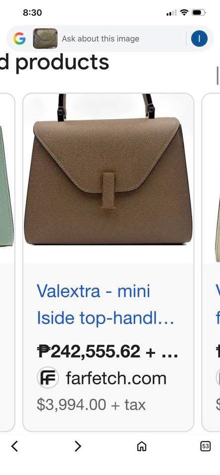 Valextra Iside Mini Top Handle Bag (Category: Luxury Bags & Wallets) located in Roxas City. Submitted by lynngreyartillero (Listing ID 1434810239, Image 3). Description: Valextra 🩶🩶🩶 Taupe dark/gray taupe dark color🩶🩶🩶 Sign of used only mejo faded and ang valextra and stamp turnable screws - Valextra Iside Mini Top Handle Bag - Neutral beige color - Structured silhouette - Made of leather - Top handle and detachable shoulder strap - Flap cl