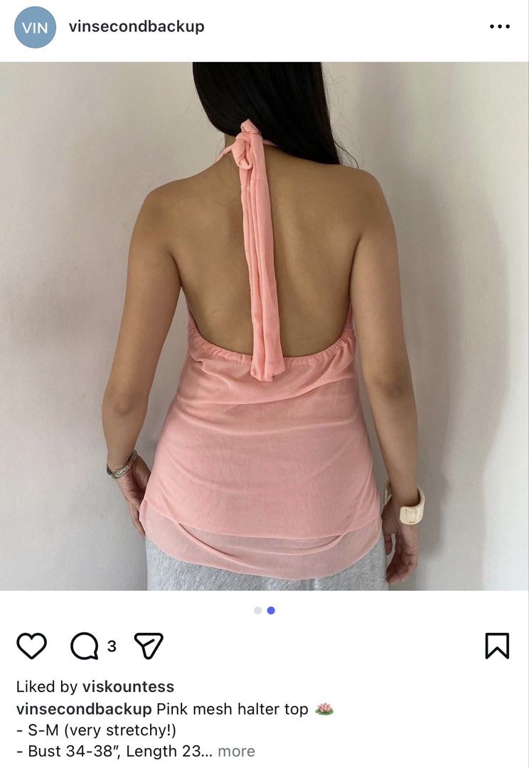 Vin The Line - Pink Mesh Halter Top (Category: Sleeveless) located in Quezon City. Submitted by shop_prelovedbyme (Listing ID 1434918779, Image 2). Description: • Bought from Vin The Line • Never worn.