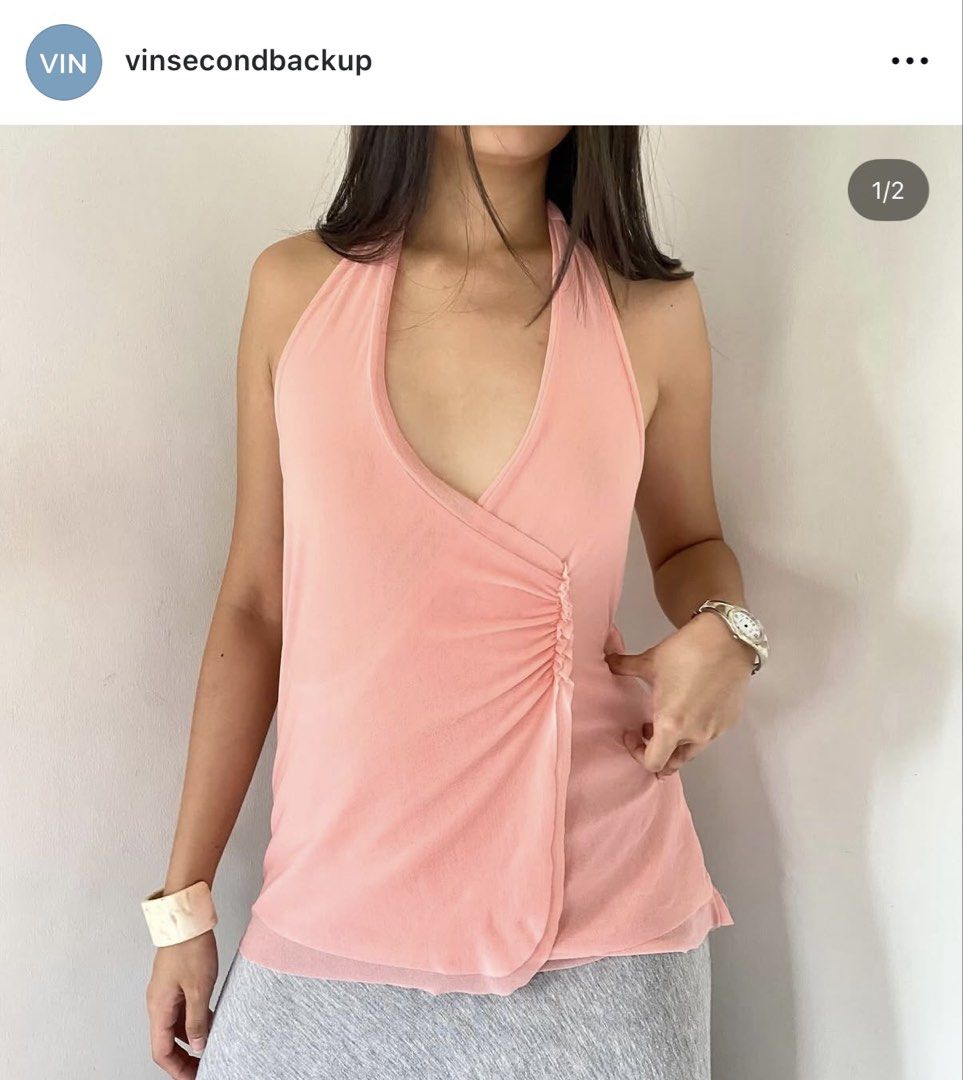 Vin The Line - Pink Mesh Halter Top (Category: Sleeveless) located in Quezon City. Submitted by shop_prelovedbyme (Listing ID 1434918779, Image 1). Description: • Bought from Vin The Line • Never worn.