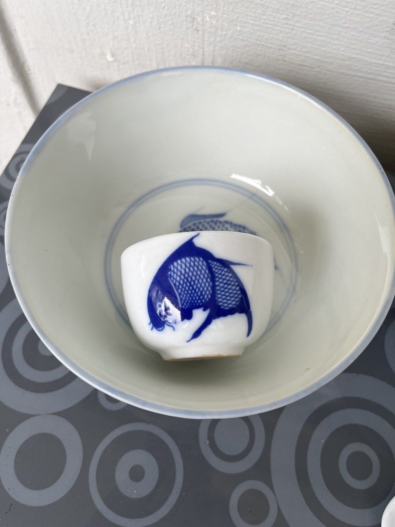 Vintage Blue and White Fish Bowl Set439500868546744323