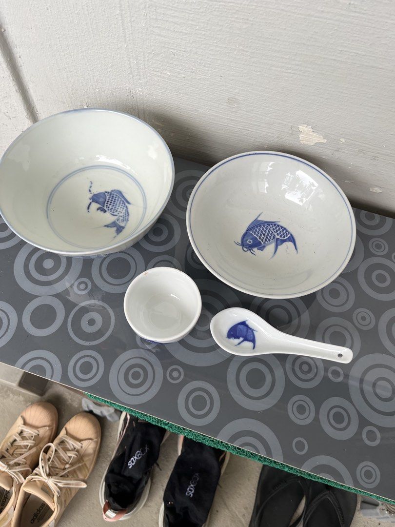 Vintage Blue and White Fish Bowl Set439500868546744322