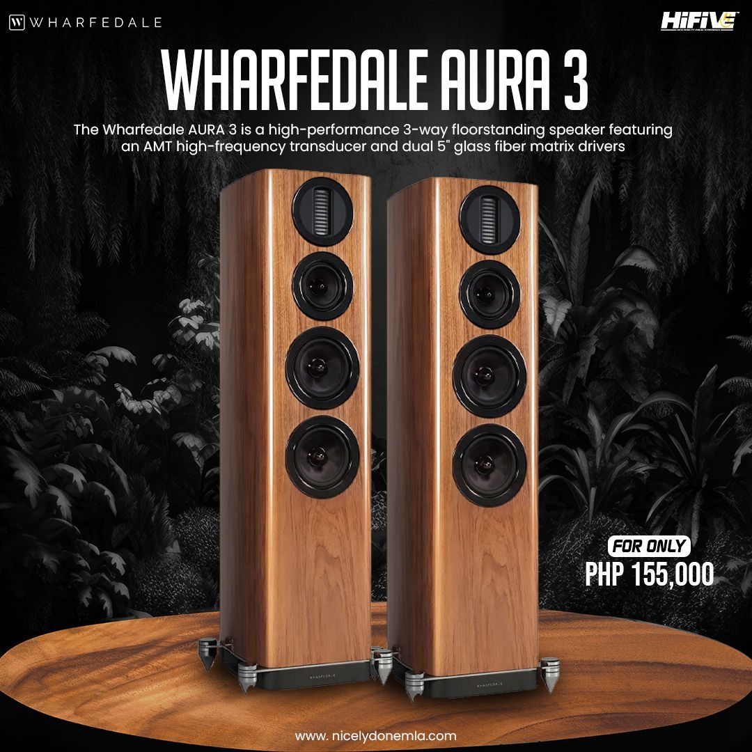 WHARFEDALE AURA 3 (Category: Soundbars, Speakers & Amplifiers) located in Quezon City. Submitted by hifivebynicelydone (Listing ID 1434903495, Image 1). Description: Level up your listening with the Wharfedale Aura 3 🎶 A powerful 3-way floorstanding speaker featuring crisp highs, detailed mids, and punchy bass—perfect for immersive music and movie sessions. ✨ Slim look, serious sound. 👌 🎧 Ready to hear the difference? Message us to inquire, bo