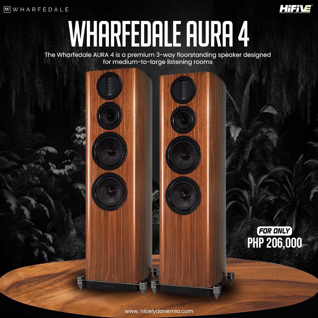 WHARFEDALE AURA 4 (Category: Soundbars, Speakers & Amplifiers) located in Quezon City. Submitted by hifivebynicelydone (Listing ID 1434903200, Image 1). Description: Fill your space with rich, detailed audio using the Wharfedale Aura 4 🎶 A premium 3-way floorstanding speaker built for deep bass, smooth highs, and room-filling performance—perfect for medium to large setups. ✨ Clean design. Big sound energy. 👌 🎧 Want to hear it in action? Messag