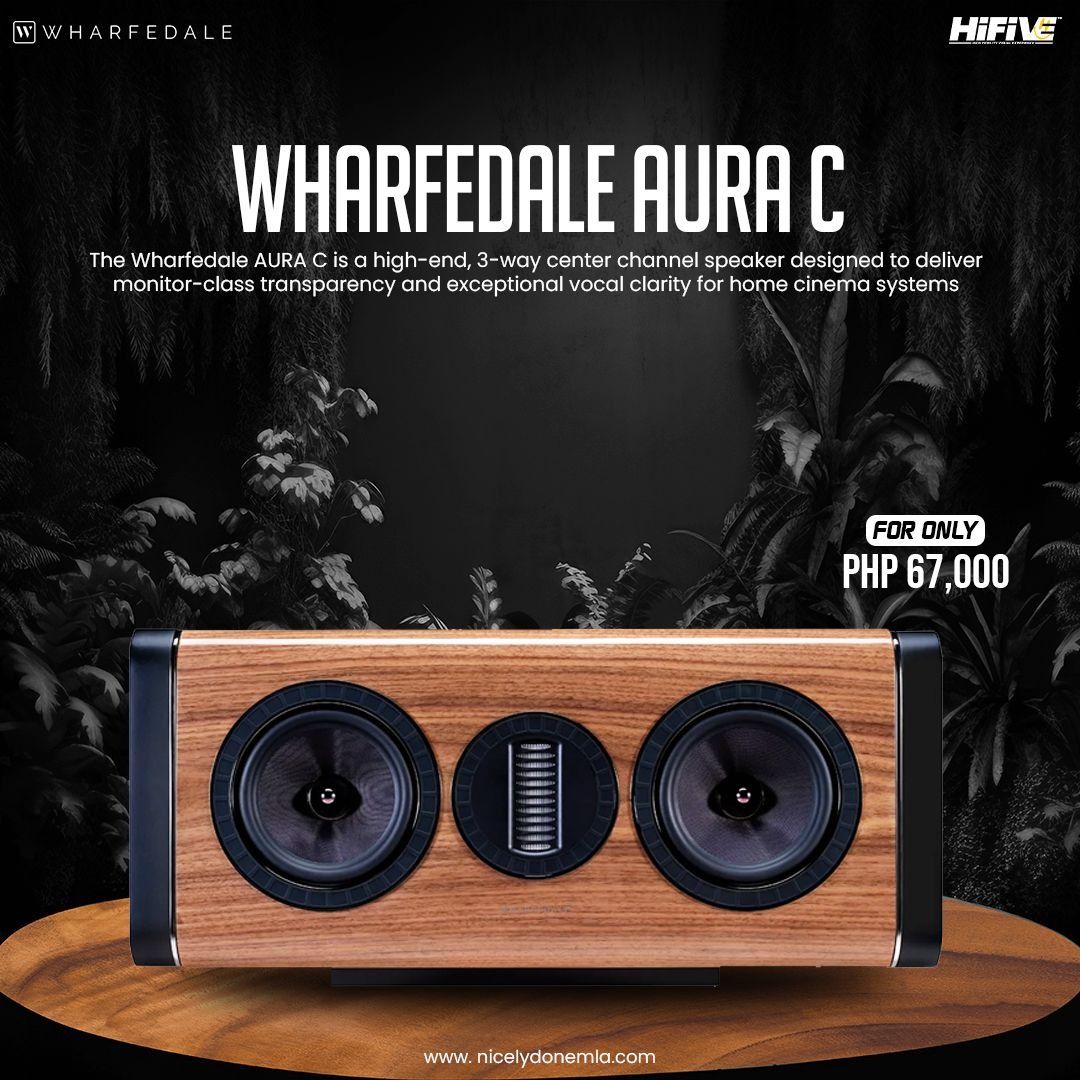 WHARFEDALE AURA C (Category: Soundbars, Speakers & Amplifiers) located in Quezon City. Submitted by hifivebynicelydone (Listing ID 1434904824, Image 1). Description: Upgrade your home cinema with the Wharfedale Aura C 🎬 A premium 3-way center speaker delivering crystal-clear dialogue, detailed mids, and balanced sound—so every scene hits just right. ✨ Clarity you can hear. Every time. 👌 🎧 Want to experience it? Message us to inquire, book a de