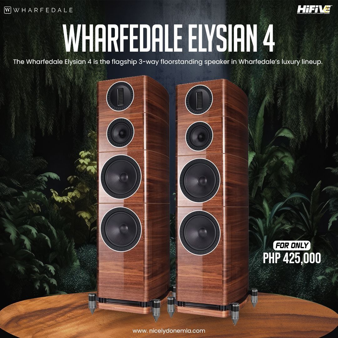 WHARFEDALE ELYSIAN 4 (Category: Soundbars, Speakers & Amplifiers) located in Quezon City. Submitted by hifivebynicelydone (Listing ID 1434902102, Image 1). Description: Experience full-scale, high-end sound with the Wharfedale Elysian 4 🎶 A flagship 3-way floorstanding speaker delivering deep bass, wide soundstage, and stunning clarity—built for serious audiophile and home cinema setups. ✨ Big speakers. Bigger performance. 👌 🎧 Ready to upgrade