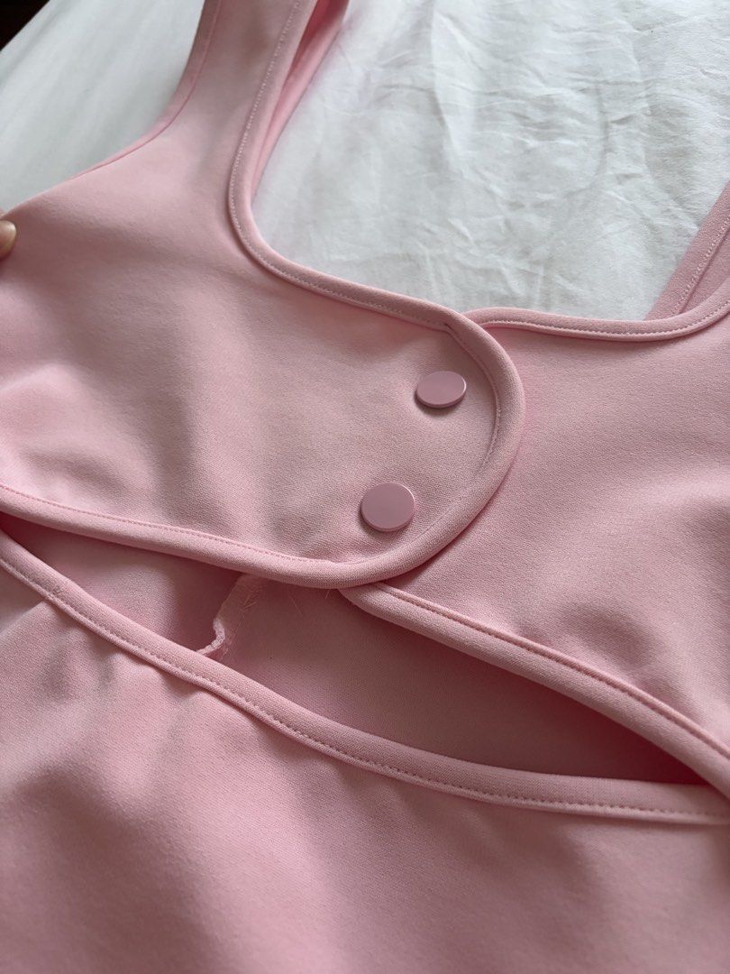 Zara Pink Dress (Category: Dresses) located in Rizal. Submitted by lulu.pieces (Listing ID 1434889445, Image 2). Description: Brand New Pink dress from Zara Features a square neckline and a cutout detail at the waist Includes two buttons on the bodice Made in Turkey Size L but fits S-M.