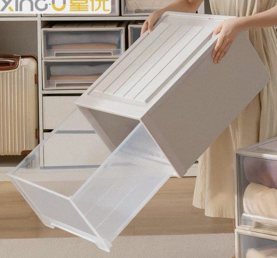 2 Units White Plastic Storage /Drawer Box with Lid