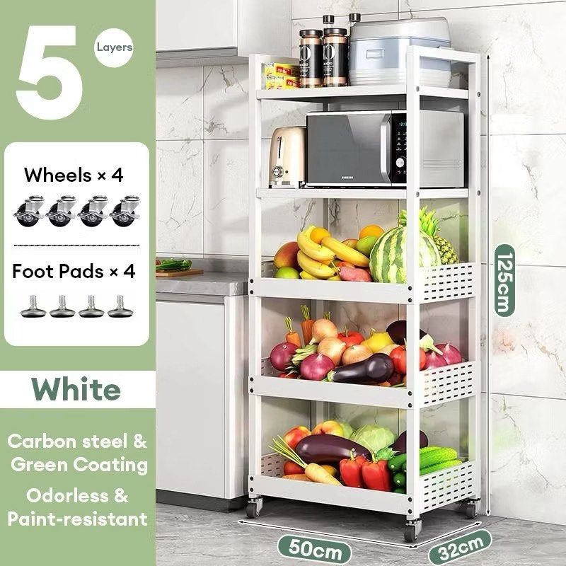 5-Tier Kitchen Storage Rack - White (Carbon Steel)