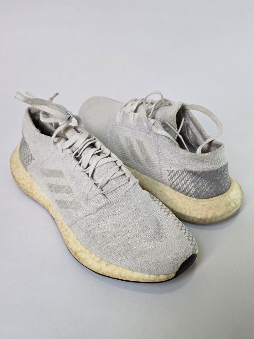 Adidas Pureboost Go Grey Sneakers (Category: Sneakers) located in Quezon City. Submitted by julvinzon (Listing ID 1435023829, Image 2). Description: Adidas Pureboost Go "Grey" colorway sneakers Size: 9.5US 27.5cm Condition: 7/10 heel drags, yellowed boost but still wearable Will clean before shipping 🚚 📍 QC Don't hesitate to drop an offer 🙏.