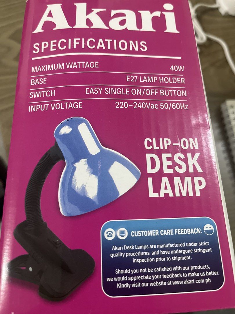 Akari Clip-on Desk Lamp (Category: Lighting) located in Manila. Submitted by decluttify (Listing ID 1435150542, Image 2). Description: Akari Clip-on Desk Lamp E27 Lamp Holder 40w.