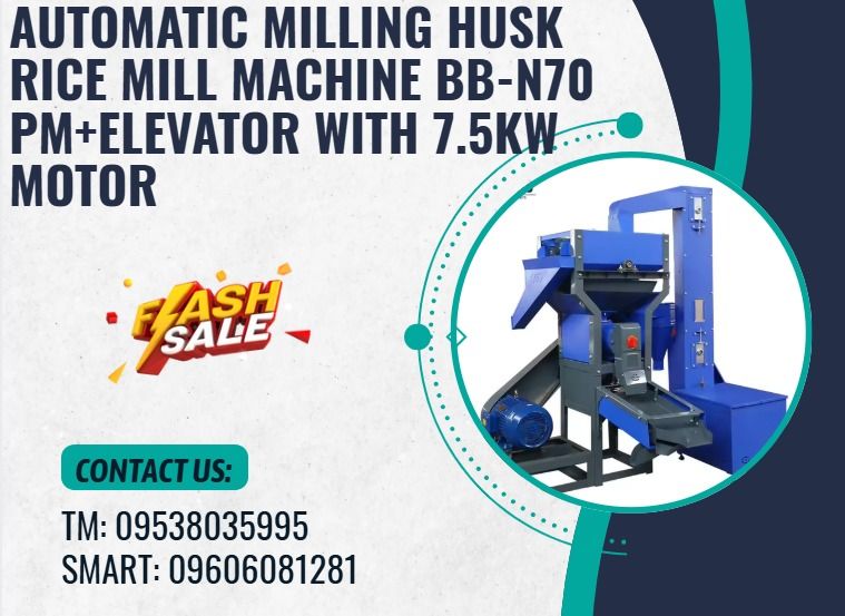 AUTOMATIC MILLING HUSK RICE MILL MACHINE BB-N70 PM+ elevator with 7.5kw motor (Category: Everything Else Others) located in Caloocan City. Submitted by 09945233960 (Listing ID 1435047665, Image 1). Description: Model # : BB-N70 PM+ Elevator Capacity :450kg-600kg/h Power Require :7.5W(11hp) Voltage :38 Size Machine 820*830*1570mm Motor Size :550*360*350mm Gross weight :185kg(motor nit include) Spindle Speed L2800rpm/min mesh Size :Rice mill sieve1