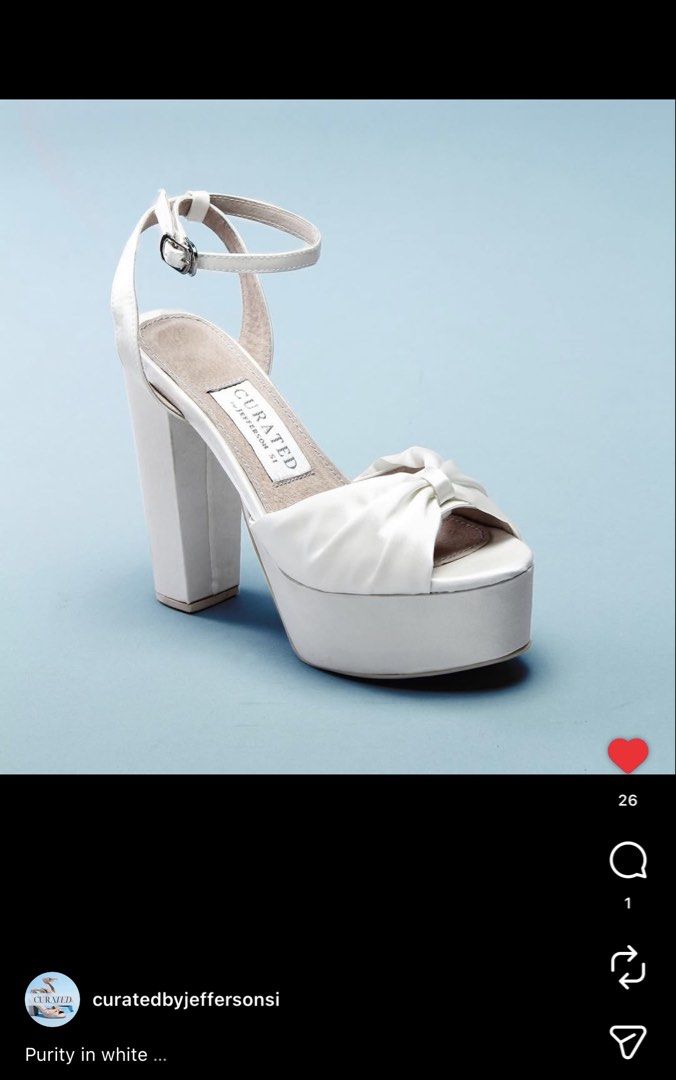 Ava Heels by Curated by Jefferson Si (Category: Wedges) located in Quezon City. Submitted by s.cl0set (Listing ID 1435050738, Image 3). Description: SRP 12,000 php 5 in block heels with 1.5in platforms Used once during my wedding, Evident signs of usage, needs cleaning Message me for more photos.