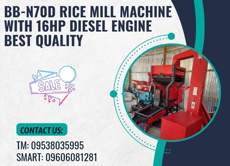 BB-N70D Rice Mill Machine with 16HP Diesel Engine BEST QUALITY (Category: Everything Else Others) located in Caloocan City. Submitted by 09945233960 (Listing ID 1435047909, Image 1). Description: Model NO : BB-N70 PM+ elevator Capacity : 450kg-600kg/HOUR Power Require : 16 HP Packing Size : machine 820*830*1570mm engine : 770*440*720mm (145kg) Gross weight : 190kg (not included engine ) Spindle speed : 2800rpm/min Mesh size : Ricemill sieve 1.3mm