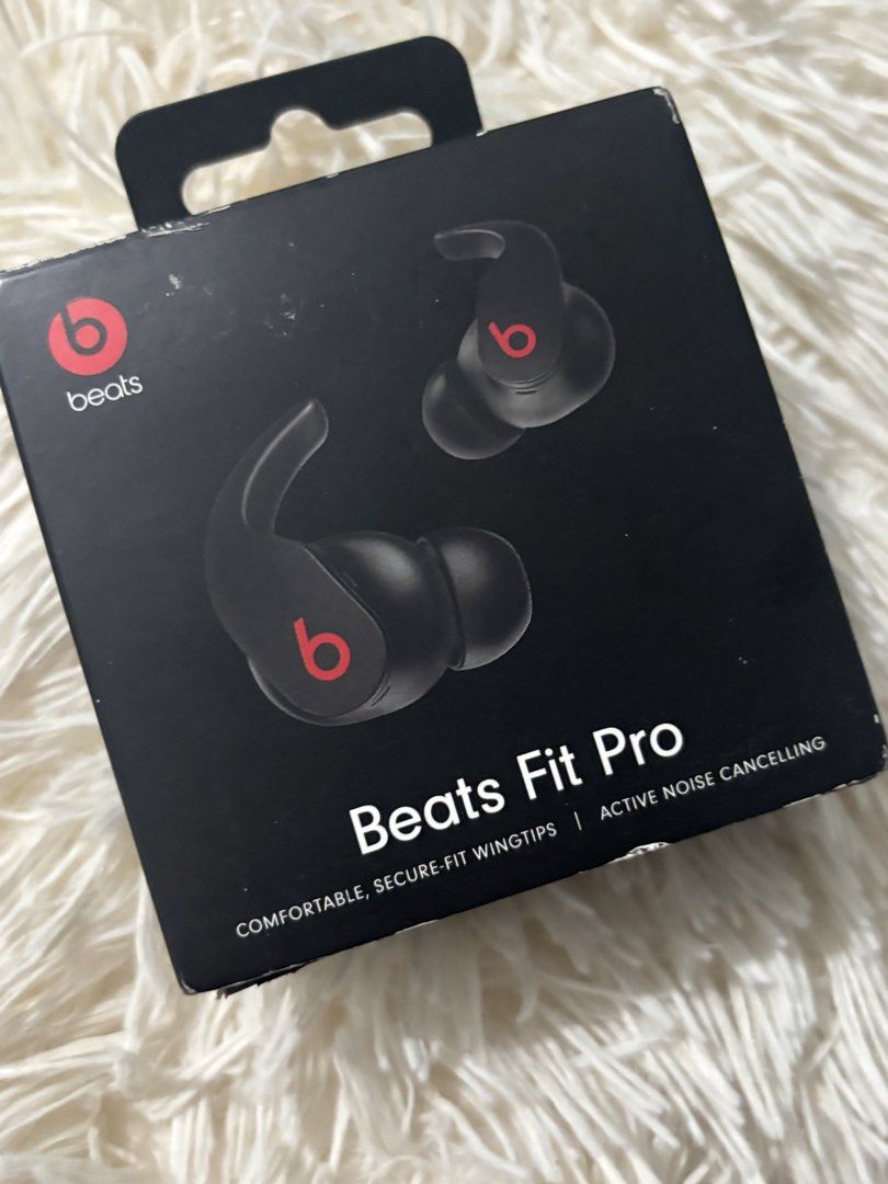 Beats Fit Pro - Active Noise Cancelling (Category: Earphones) located in Las Pinas. Submitted by justg (Listing ID 1435131583, Image 1). Description: Beats Fit Pro wireless earbuds with active noise cancelling and transparency mode. Features comfortable, secure-fit wingtips and sweat & water resistance. Includes a USB-C charging case and cable. Battery life is up to 6 hours with ANC, 18 hours with the case, and 24 hours with ANC off. Compatible w