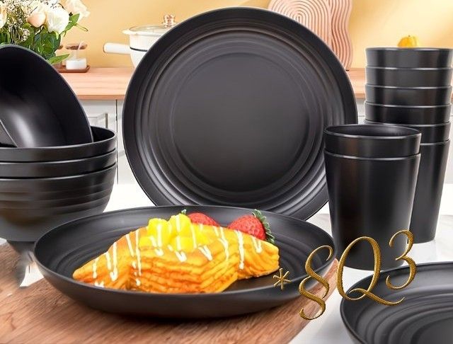 Black Dinnerware Set - Plates, Bowls, Cups440535297871718402