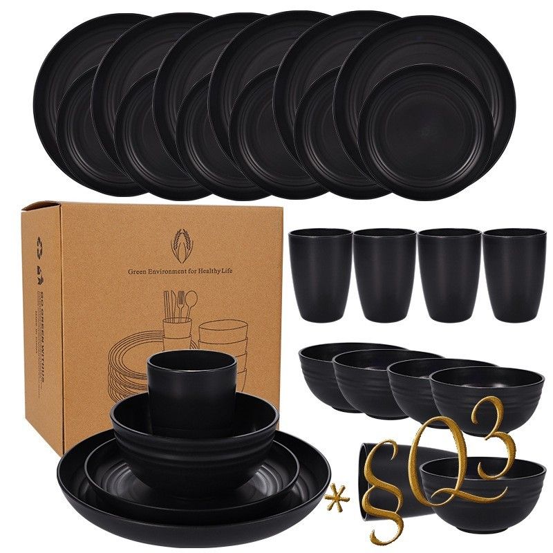 Black Dinnerware Set - Plates, Bowls, Cups440535297871718401