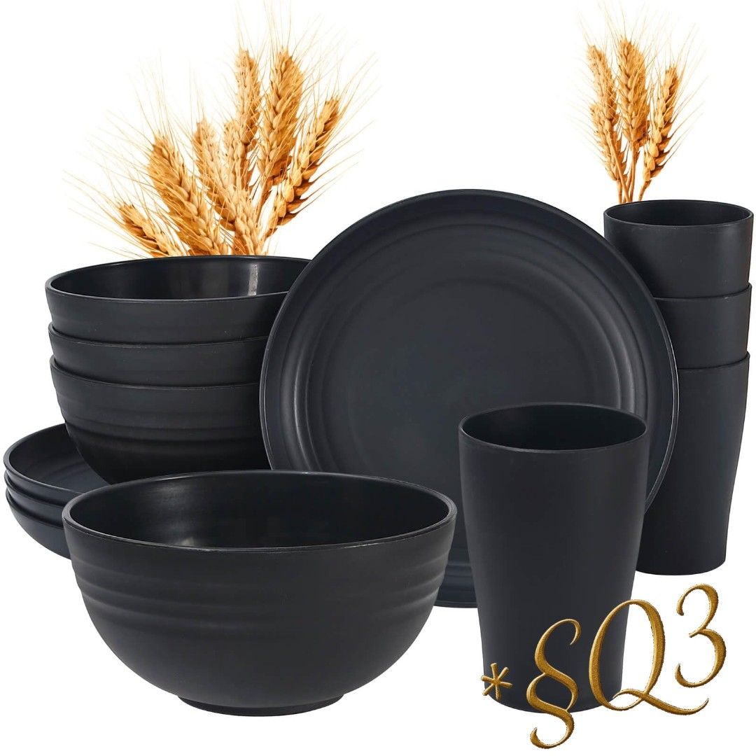 Black Dinnerware Set - Plates, Bowls, Cups