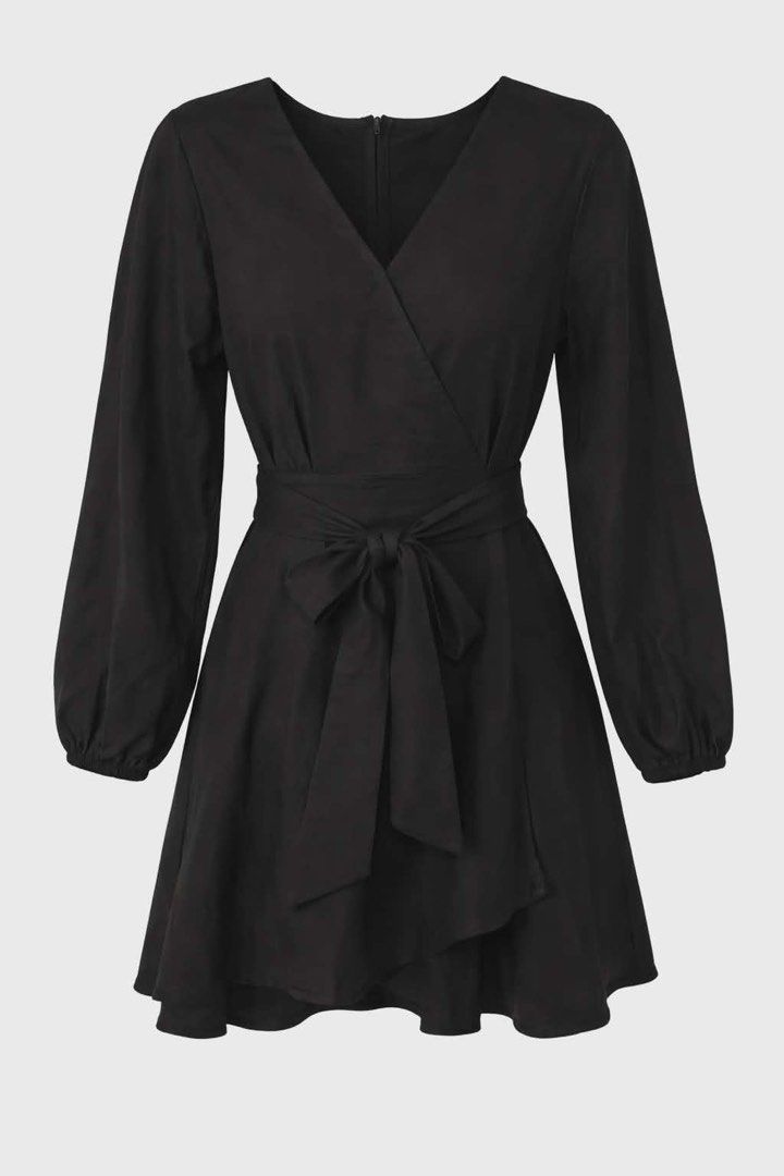 Black Romper Dress with Tie (Category: Dresses) located in San Juan City. Submitted by aiceeadds (Listing ID 1435003699, Image 1). Description: - Black romper dress - V-neckline - Long sleeves with slight puff - Tie waist - Suitable for casual and formal events.