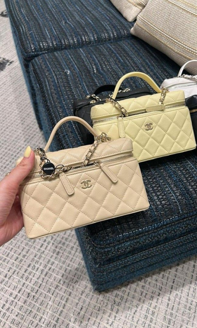 Bnew Chanel Long Vanity Light Beige GHW (Category: Luxury Bags & Wallets) located in Quezon City. Submitted by shop.mar.go (Listing ID 1435065841, Image 3). Description: bnew with box, dust bag and care booklet chanel long vanity light beige color in gold hardware can be carried as top handle, clutch or sling bag detachable chain strap, can be carried crossbody.