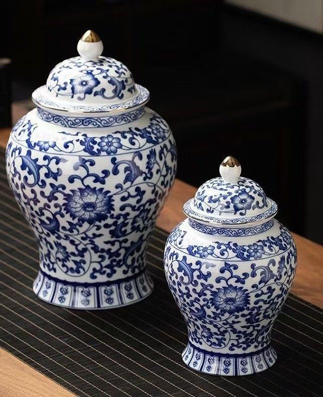 Ceramic Chinese Ginger jar set of 2 ( with gold rim) - up to $76