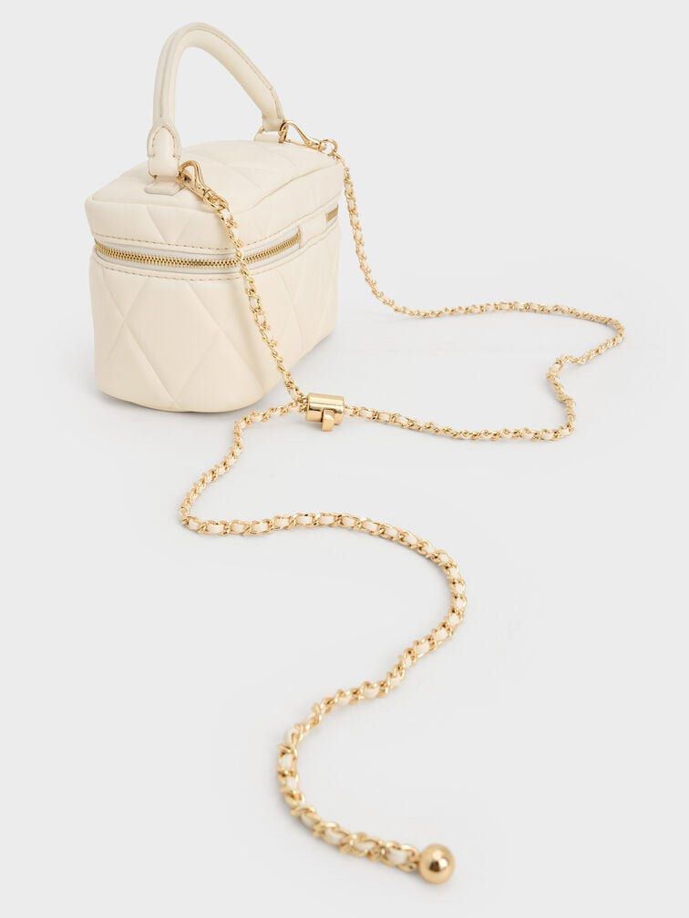 Charles & Keith Arwen Vanity Bag - Cream (Category: Cross-body Bags) located in Pasig City. Submitted by ff.ph (Listing ID 1435029680, Image 3). Description: Color Cream Fixed price With Box With detachable sling Size 7 inches Add paperbag plus 80 .