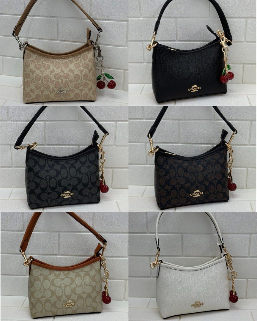 Coach Mini Shoulder Bag with Cherry Charm (Category: Luxury Bags & Wallets) located in Quezon City. Submitted by icon.deluxxe (Listing ID 1435057493, Image 1). Description: - Coach mini shoulder bag - Features a top handle and detachable cherry charm - Available in black, white, and signature Coach prints - Gold-tone zipper and hardware - Perfect for everyday or special occasions - Compact and chic design.