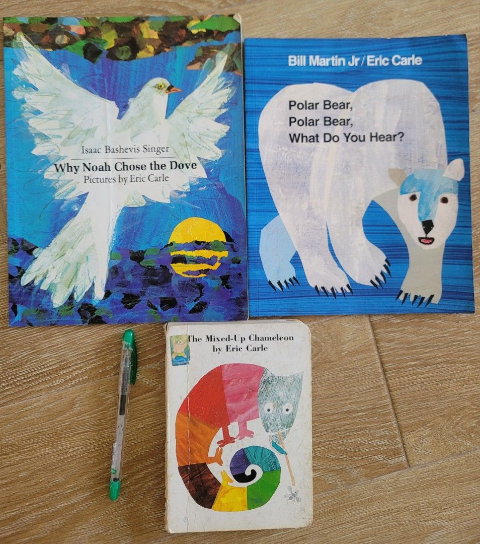 Eric Carle Children's Book Set (Category: Children's Books) located in Muntinlupa City. Submitted by graciehart_08-99793 (Listing ID 1435028615, Image 1). Description: - Includes three Eric Carle books: "Why Noah Chose the Dove", "Polar Bear, Polar Bear, What Do You Hear?", and "The Mixed-Up Chameleon". - Features vibrant and engaging illustrations. - Ideal for young children. - Great for building a home library or as a gift..