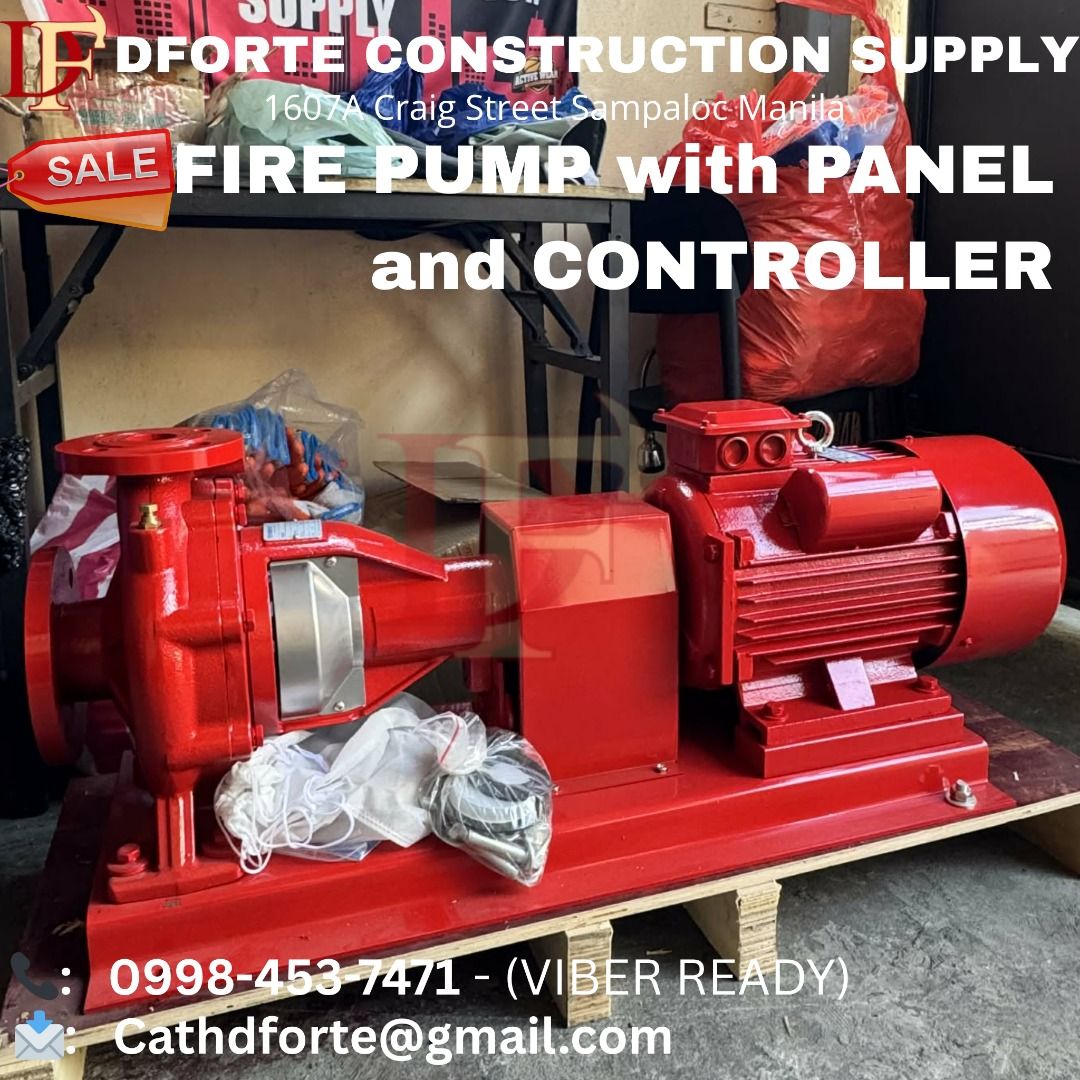 FIRE PUMP & PANEL w/CONTROLLER (Category: Construction Tools & Equipment) located in Manila. Submitted by dforte_ms.cath (Listing ID 1435009093, Image 1). Description: DFORTE CONSTRUCTION SUPPLY Excellence is our forte — your satisfaction is our priority. Construction Tools supplies hand tools, power tools, safety gear, hardware, tie down equipment, rope, chain, & cable. Office & Pick-Up Location 1607A Craig Street, Sampaloc, Manila Contact Perso
