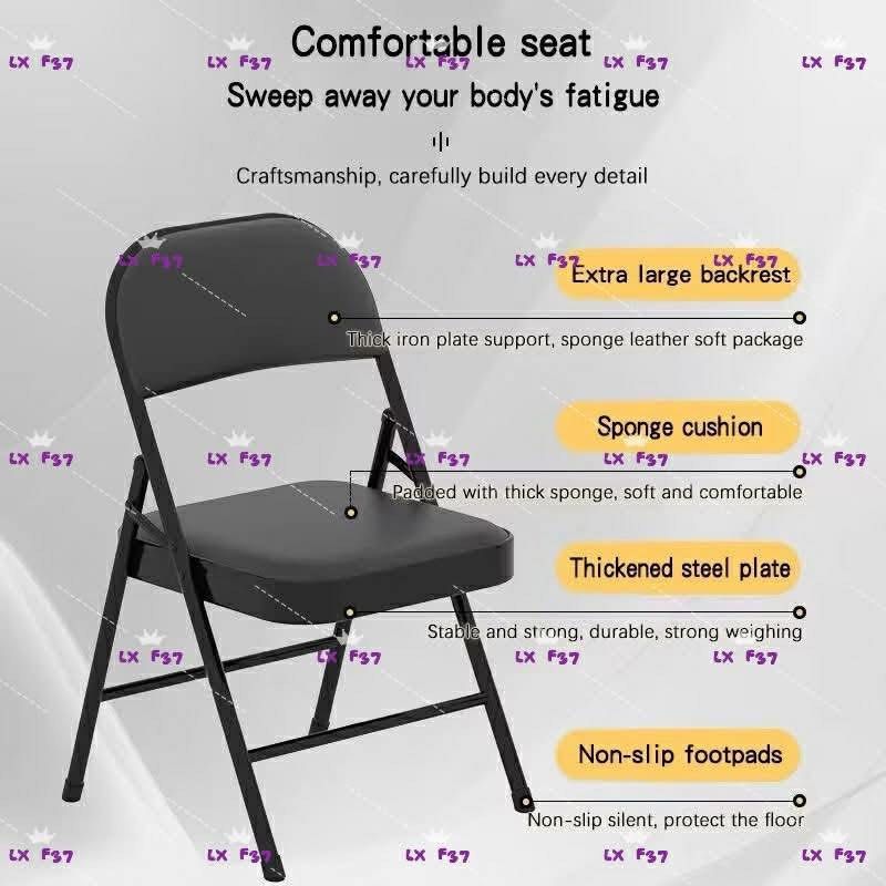Folding Chair - Comfortable Seat (Category: Chairs) located in Manila. Submitted by carlmark06 (Listing ID 1435040799, Image 1). Description: Foldable Chair With Cushion Office Meeting Conference Chair Unfold & Go​ Study Folding Chair Portable Folding chair features a comfortable seat and extra large backrest. It has a thick iron plate support and a sponge leather soft package. The chair is padded with a thick sponge cushion for added comfort. It