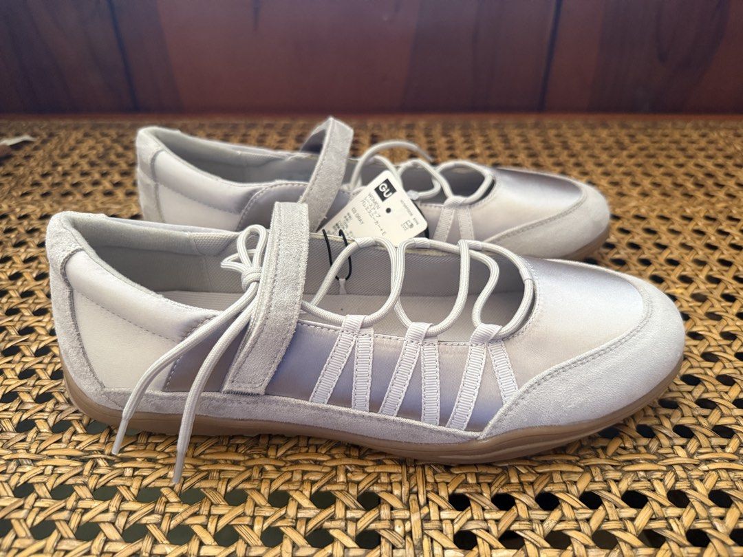 GU Women Lace-up Sneaker E - Gray (Category: Sneakers) located in Binan City. Submitted by toppicks715 (Listing ID 1435048333, Image 2). Description: - Brand new GU women's sneakers (from Japan) - Color: Gray - Size: XL (25.0cm) - Closure: Strap and lace-up - Upper: Satin-like with suede accents - Sole: Brown - Includes original tag - Original price: ¥2,990.