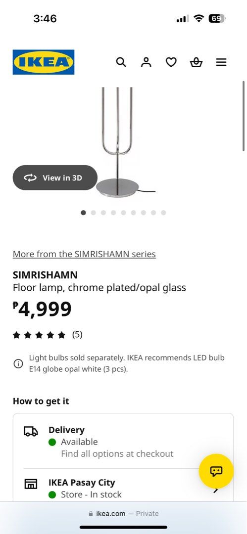 IKEA SIMRISHAMN Floor Lamp (Category: Lighting) located in Paranaque City. Submitted by peachesnlime (Listing ID 1435058988, Image 3). Description: - IKEA SIMRISHAMN floor lamp - Provides ambient lighting - smart bulbs included. Adjustable colors.